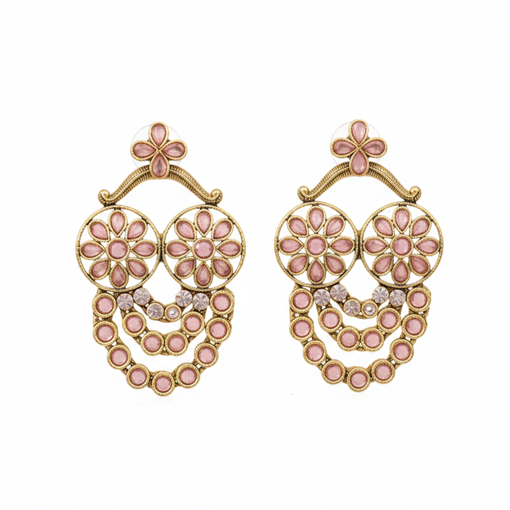 Hanging String Golden Stones Flower Chandbali
