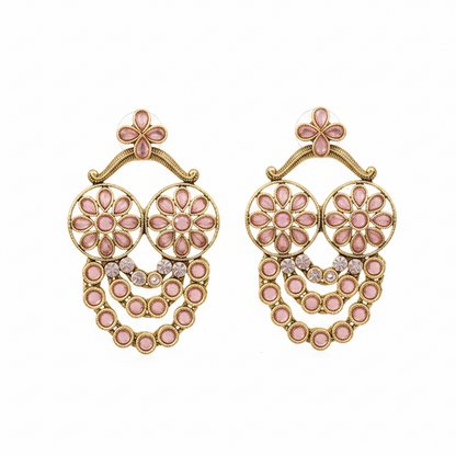 Hanging String Golden Stones Flower Chandbali