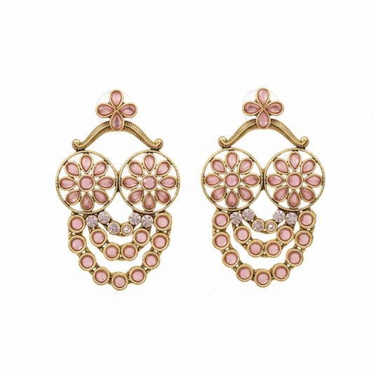 Hanging String Golden Stones Flower Chandbali