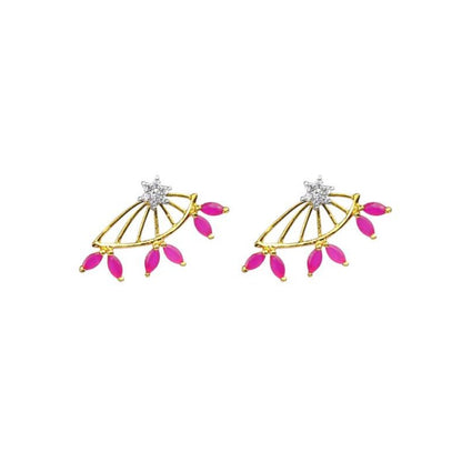 Golden Stud With Pink Stones & White Flower