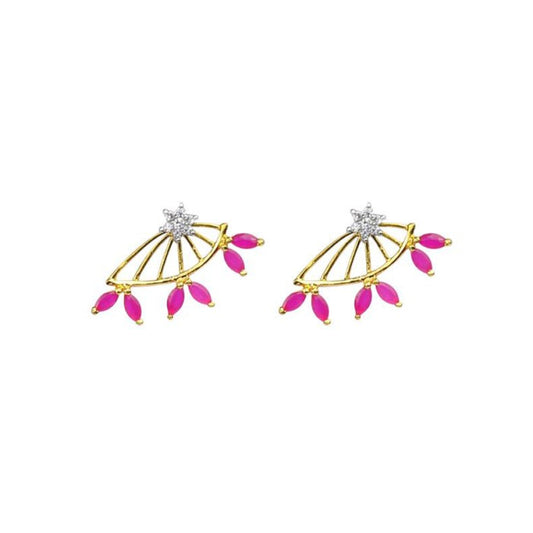 Golden Stud With Pink Stones & White Flower