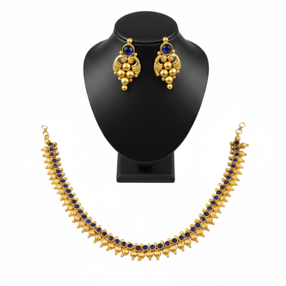 Double Sided Necklace with Blue and Gold