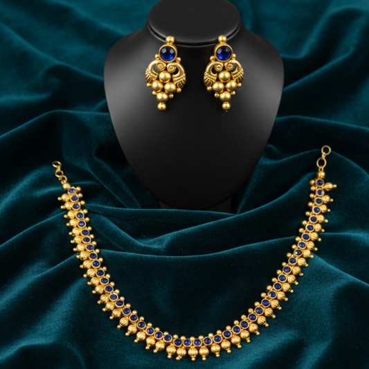 Double Sided Necklace with Blue and Gold