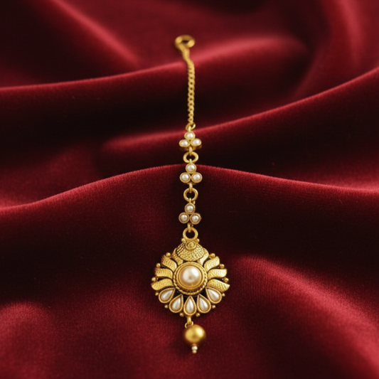 White Pearl Anitique Model Maang Tikka