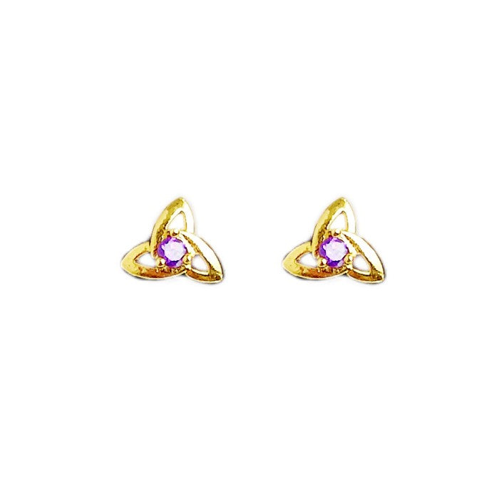 Gold plated with violet stone flower design studs