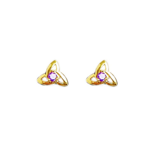 Gold plated with violet stone flower design studs