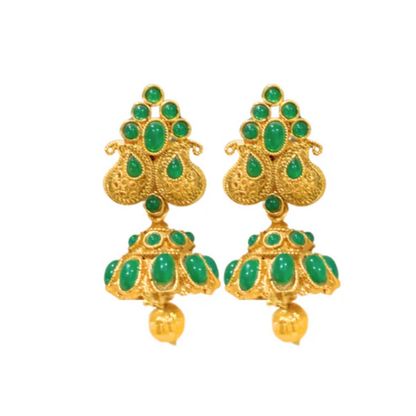 Manga Pattern Jhumka with Green Stones