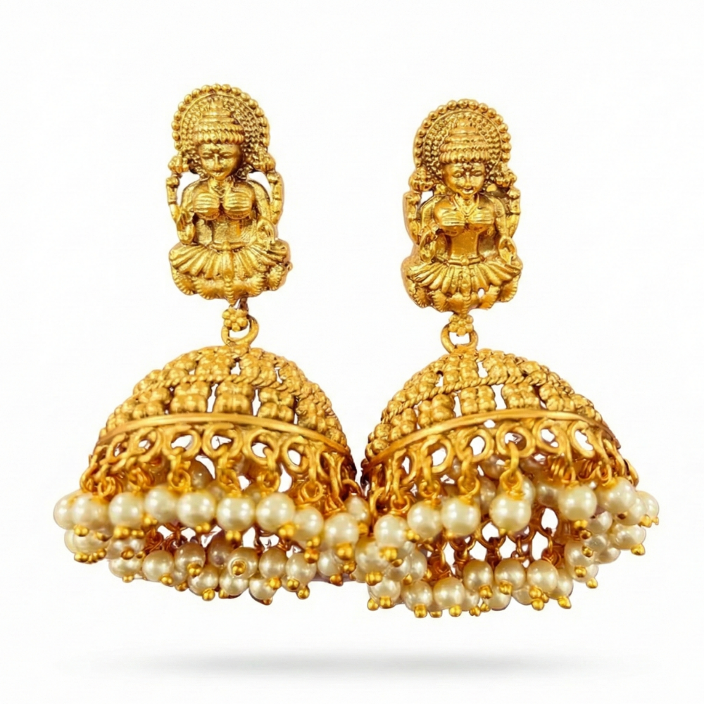 Lakshmi Stud with Hanging Pearls Jhumka
