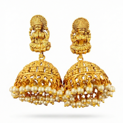 Lakshmi Stud with Hanging Pearls Jhumka