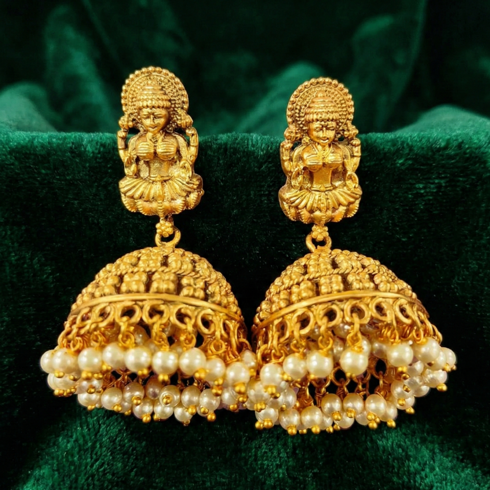 Lakshmi Stud with Hanging Pearls Jhumka