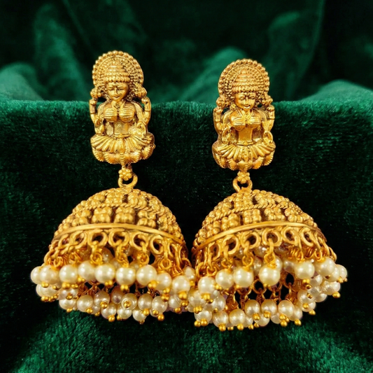 Lakshmi Stud with Hanging Pearls Jhumka