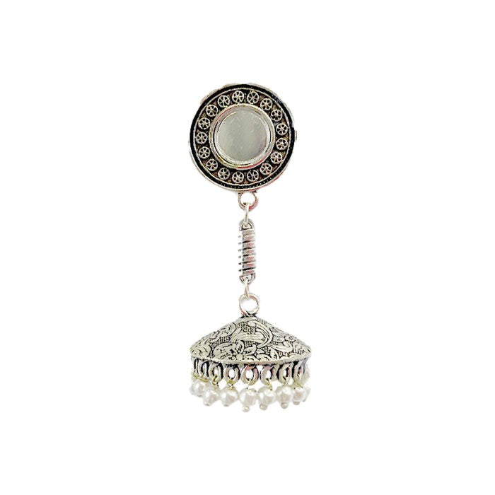 Oxidised Jhumkas with white pearls