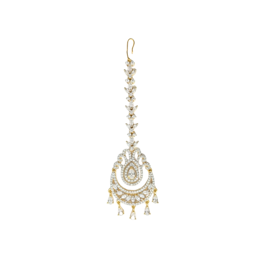 Gold Plated Maang Tikka With White Stones