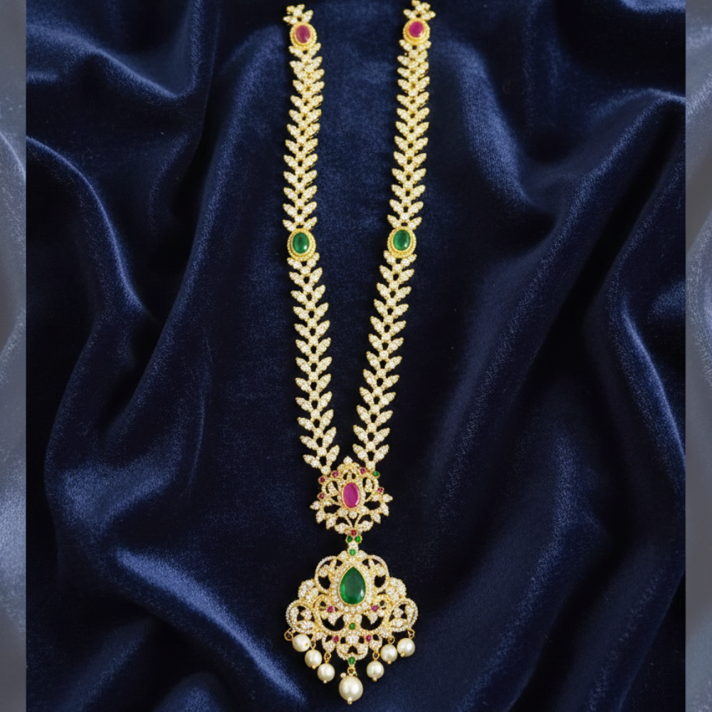 White Stone Haaram with Red & Green Stones