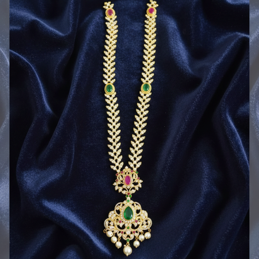 White Stone Haaram with Red & Green Stones