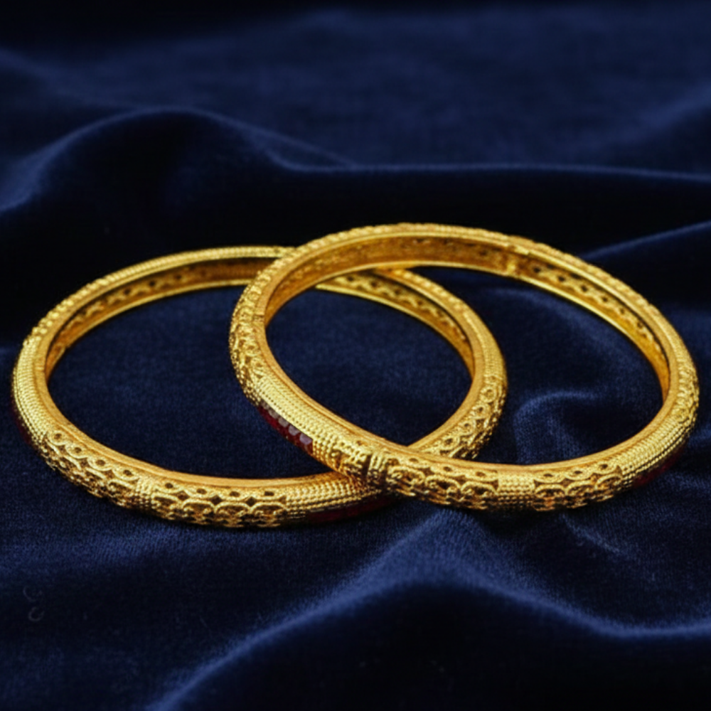 Gold Plated Bangles with Red Line Stones