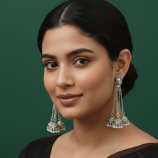Long Chained Jhumkas with White or Color Beads