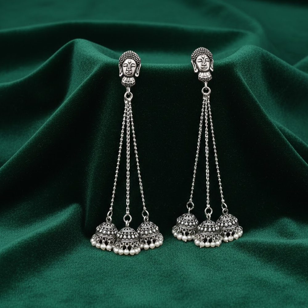 Long Chained Jhumkas with White or Color Beads