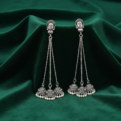 Long Chained Jhumkas with White or Color Beads