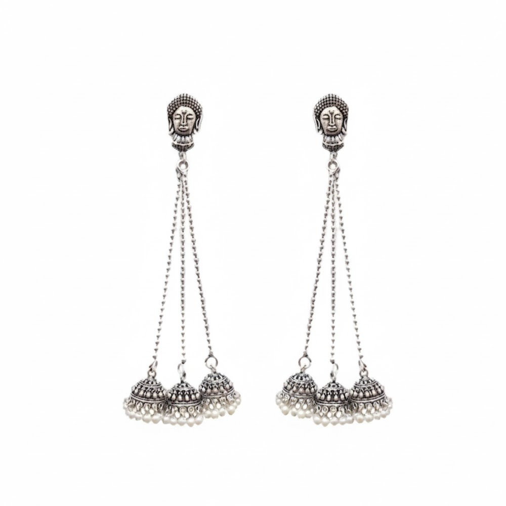Long Chained Jhumkas with White or Color Beads