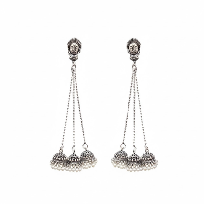 Long Chained Jhumkas with White or Color Beads