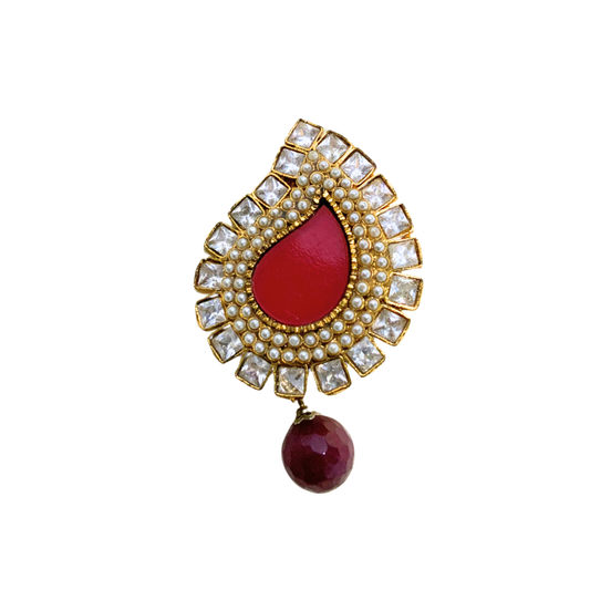 Gold Plated Saree Pin Manga Design Red With White
