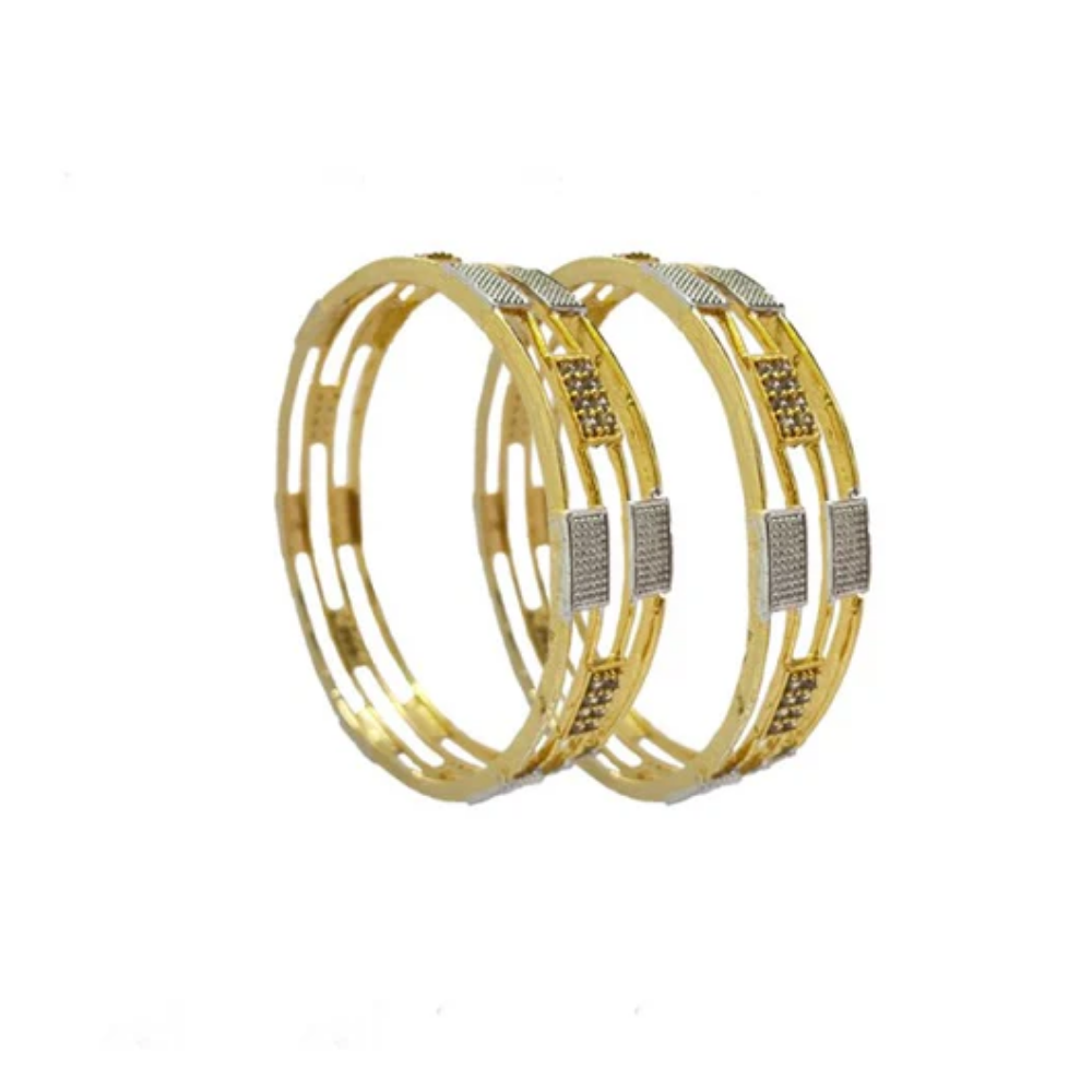 Gold Plated Bangles With Rectangle White Stones