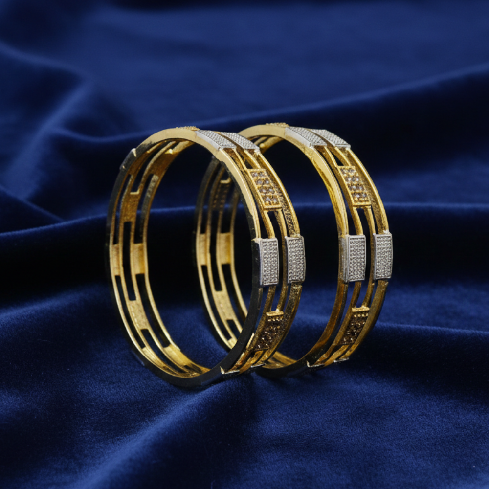Gold Plated Bangles With Rectangle White Stones