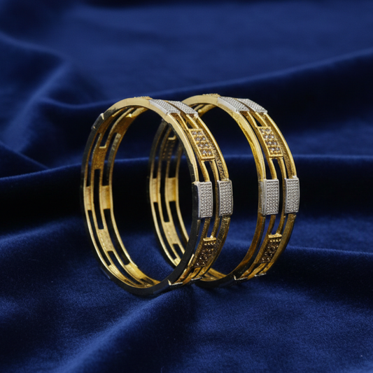 Gold Plated Bangles With Rectangle White Stones