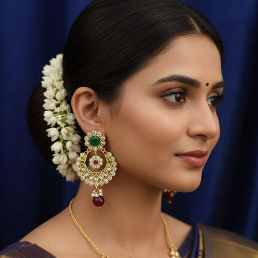 Kundan Stones with Red & Green Stone Chandbali