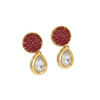 Red Stones Stud with Hanging Kundan Drop