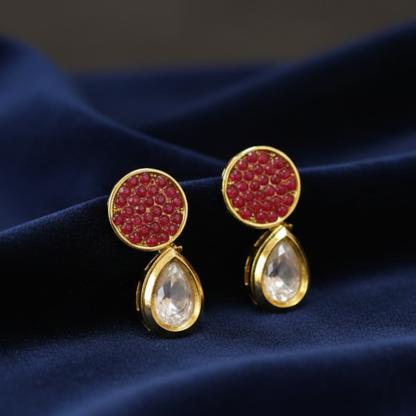 Red Stones Stud with Hanging Kundan Drop