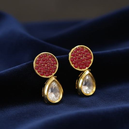 Red Stones Stud with Hanging Kundan Drop