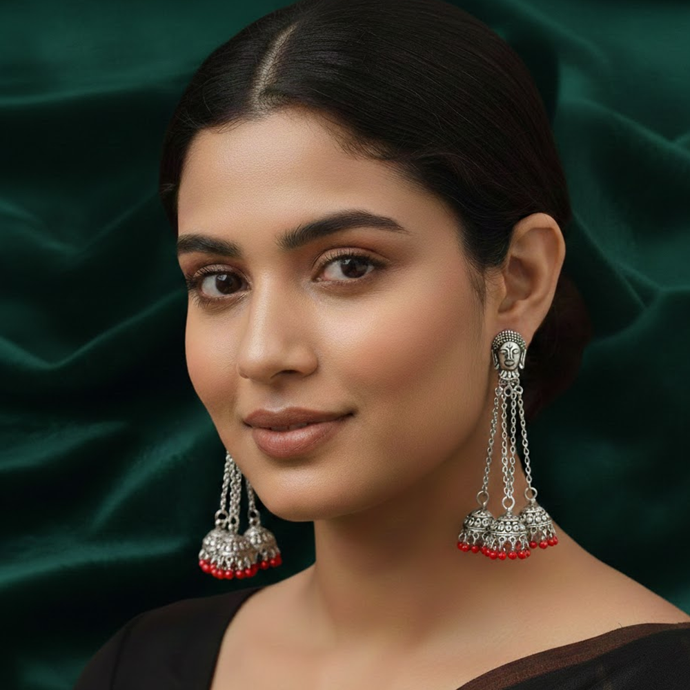 Long Chained Jhumkas with White or Color Beads