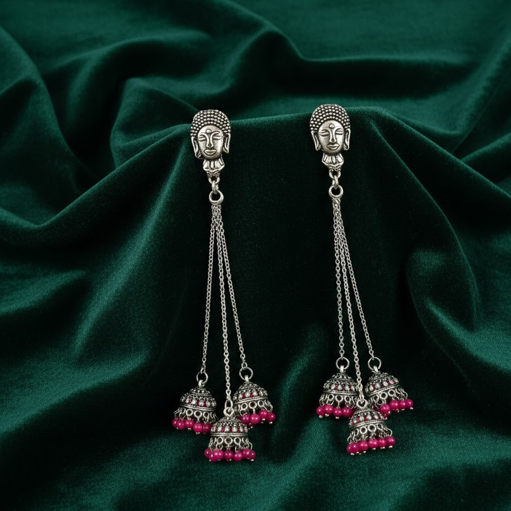 Long Chained Jhumkas with White or Color Beads