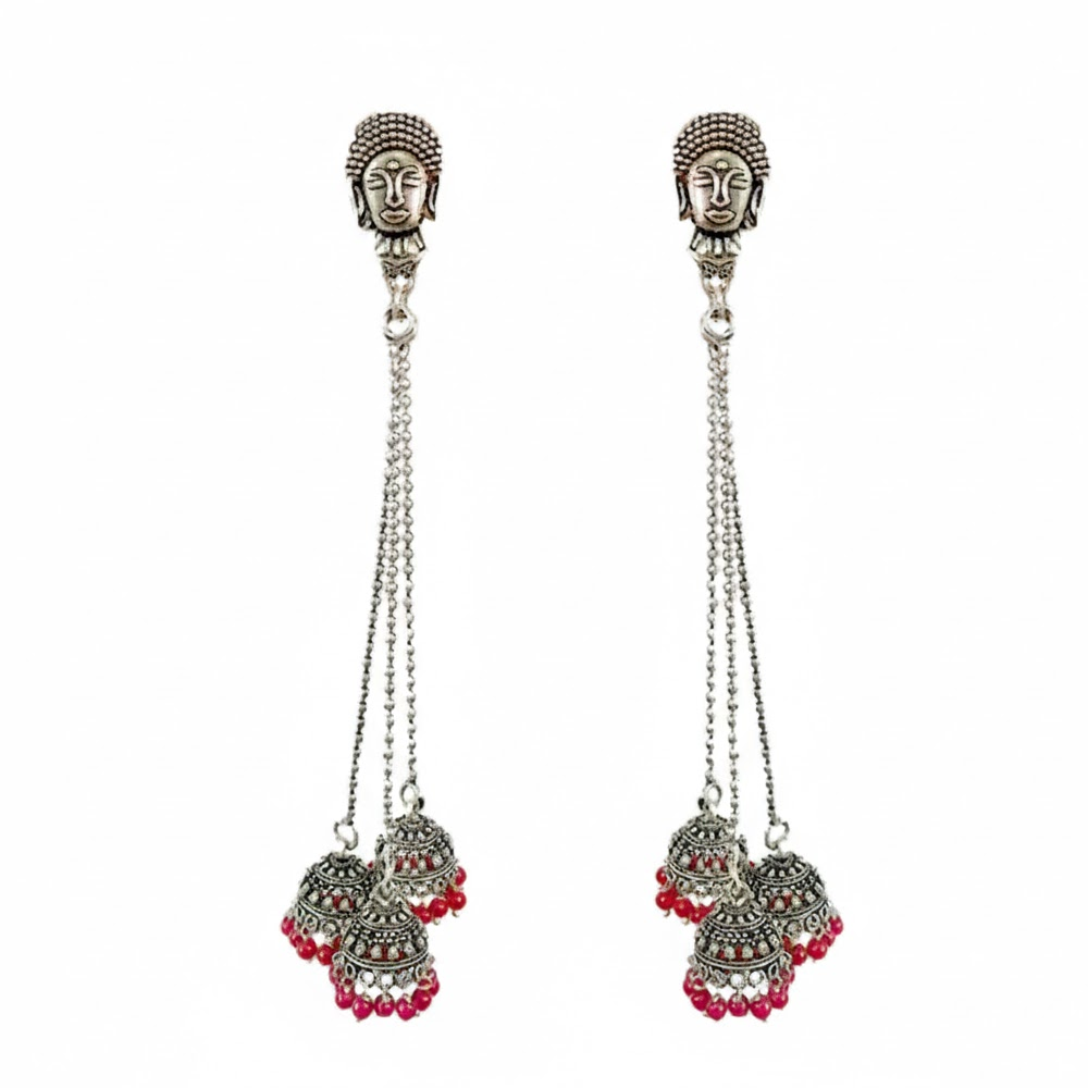 Long Chained Jhumkas with White or Color Beads