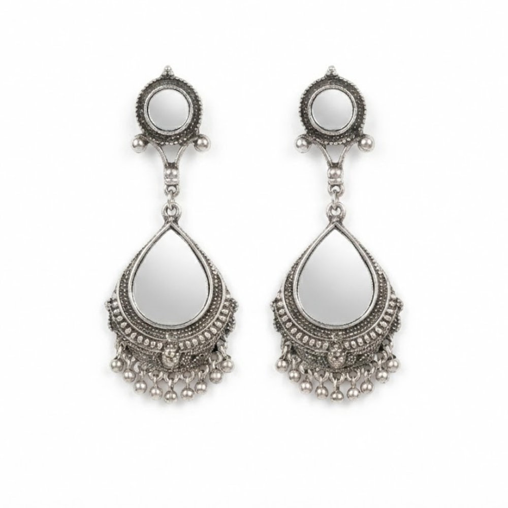 Mirror Chandbali Hanging Beads Earrings