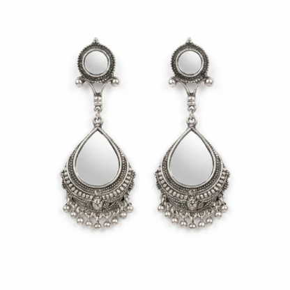 Mirror Chandbali Hanging Beads Earrings