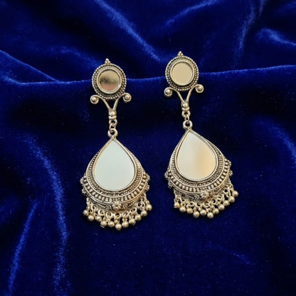 Mirror Chandbali Hanging Beads Earrings