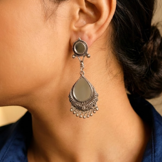 Mirror Chandbali Hanging Beads Earrings