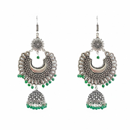 Oxidised Big Round Chandbali Pattern Jhumkas with Beads