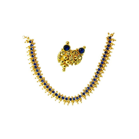 Gold Plated Neckace Double side Color Blue with Gold