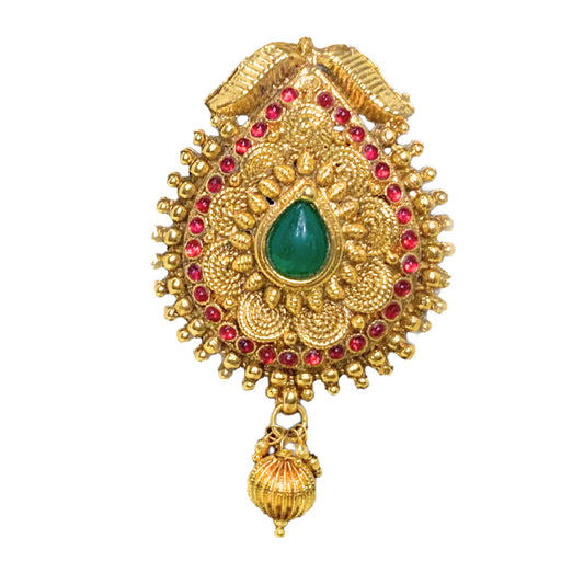 Gold plated hair jewllery manga design with red green stone