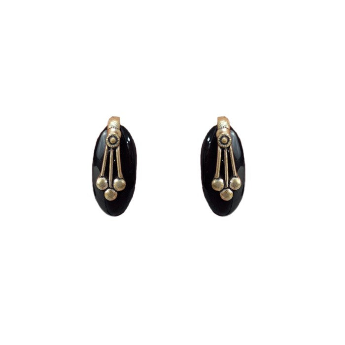 Silver Black oval stud