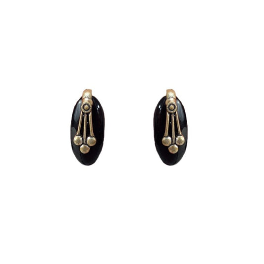 Silver Black oval stud