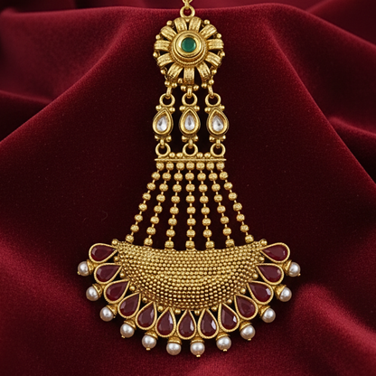 Hair jewellery Moon Design with with White, Red and Green Stone