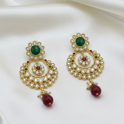 Kundan Stones with Red & Green Stone Chandbali