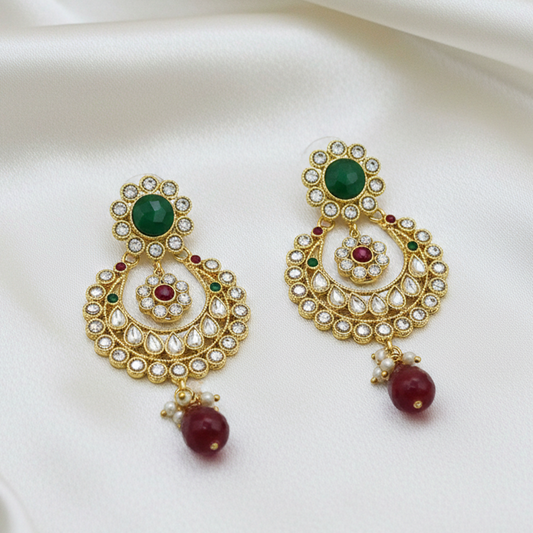 Kundan Stones with Red & Green Stone Chandbali
