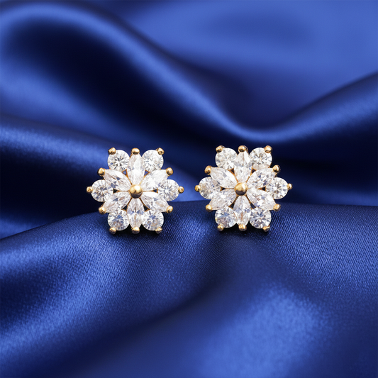 White Stone Flower Design Studs