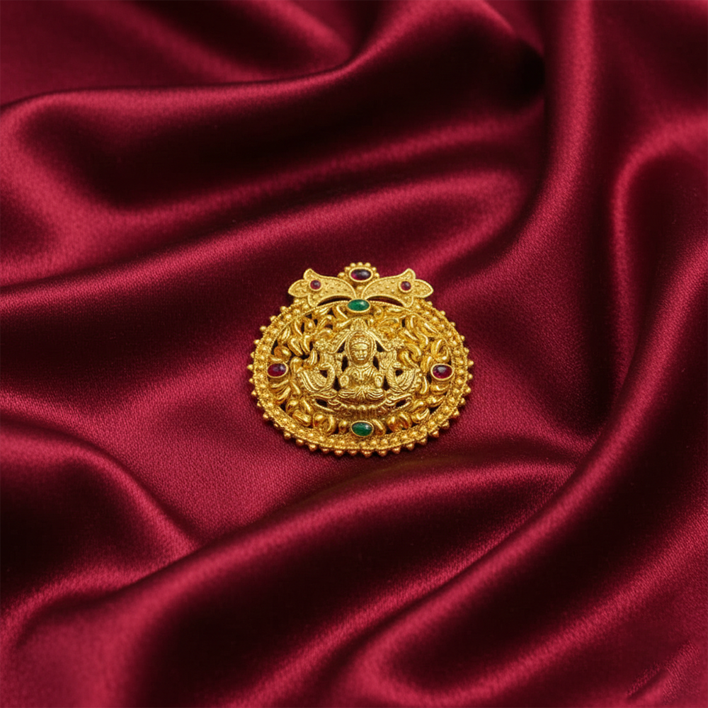 Lakshmi Dollar Traditional Pendant with Red and Green Stones
